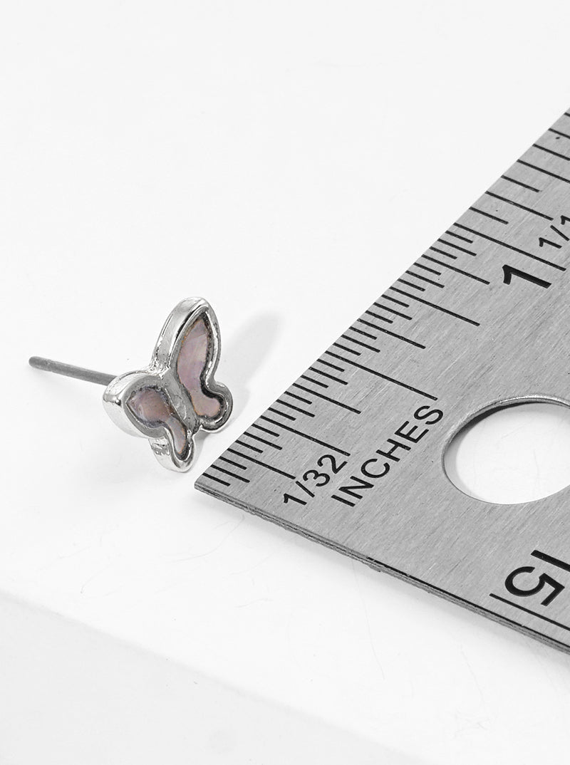 White Gold Dipped Butterfly Mother Of Pearl Stud Earrings