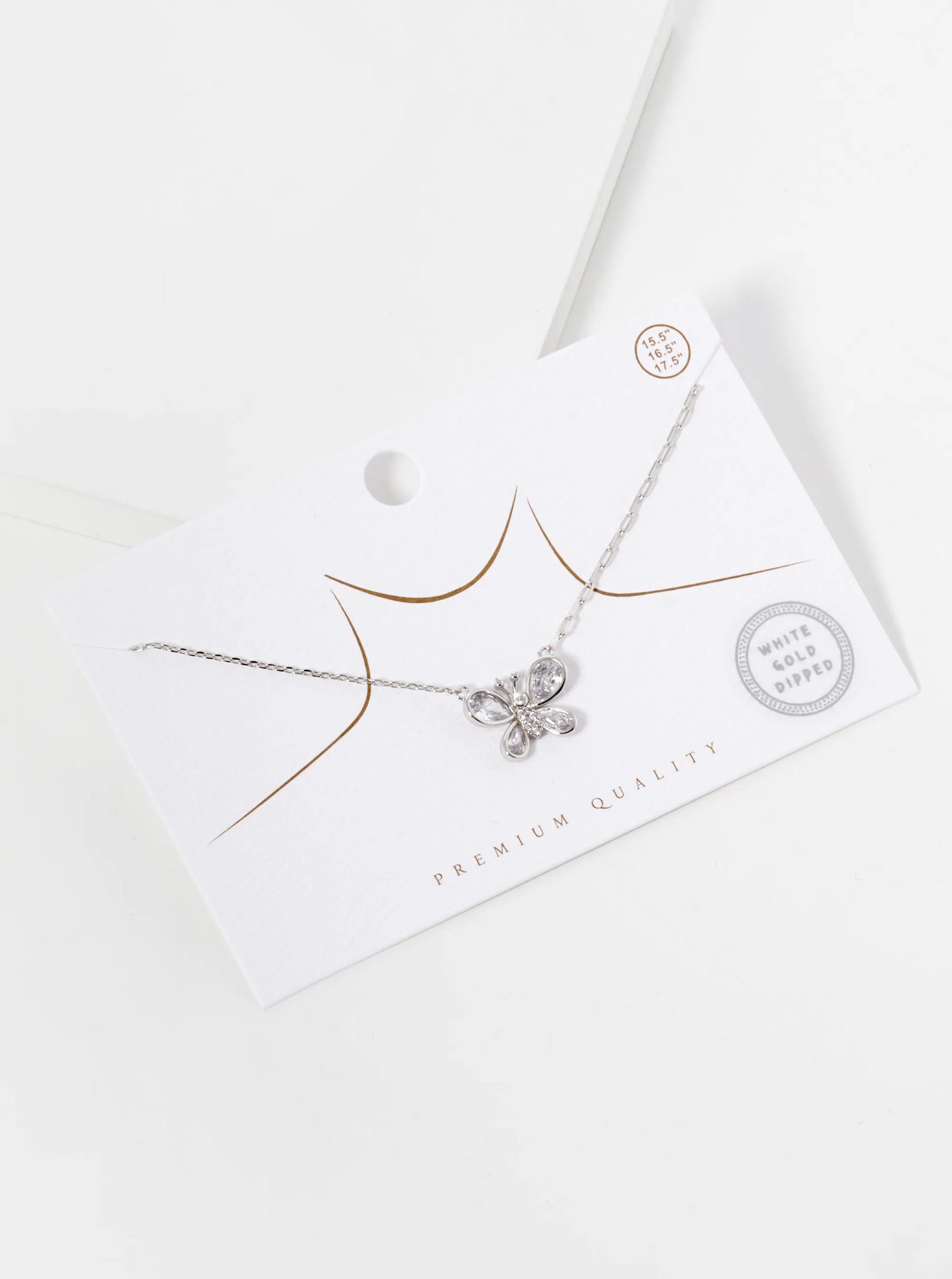 White Gold Dipped CZ Butterfly Pendant Necklace