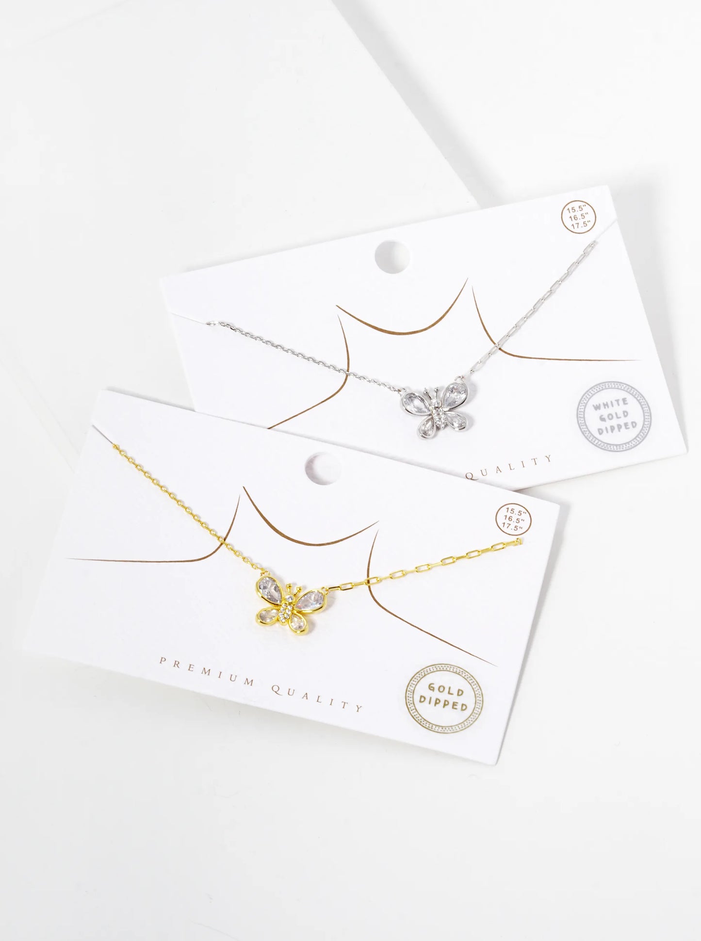 White Gold Dipped CZ Butterfly Pendant Necklace