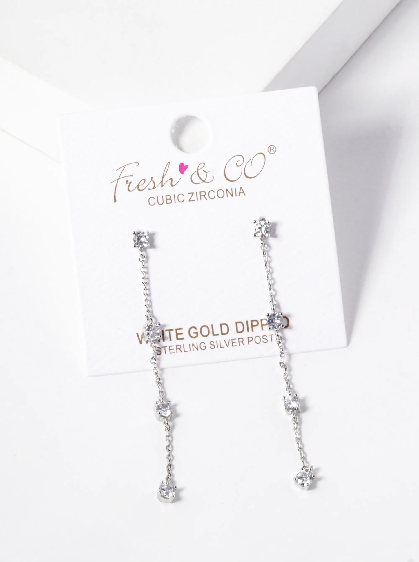 White Gold Dipped CZ Chain Drop Earrings
