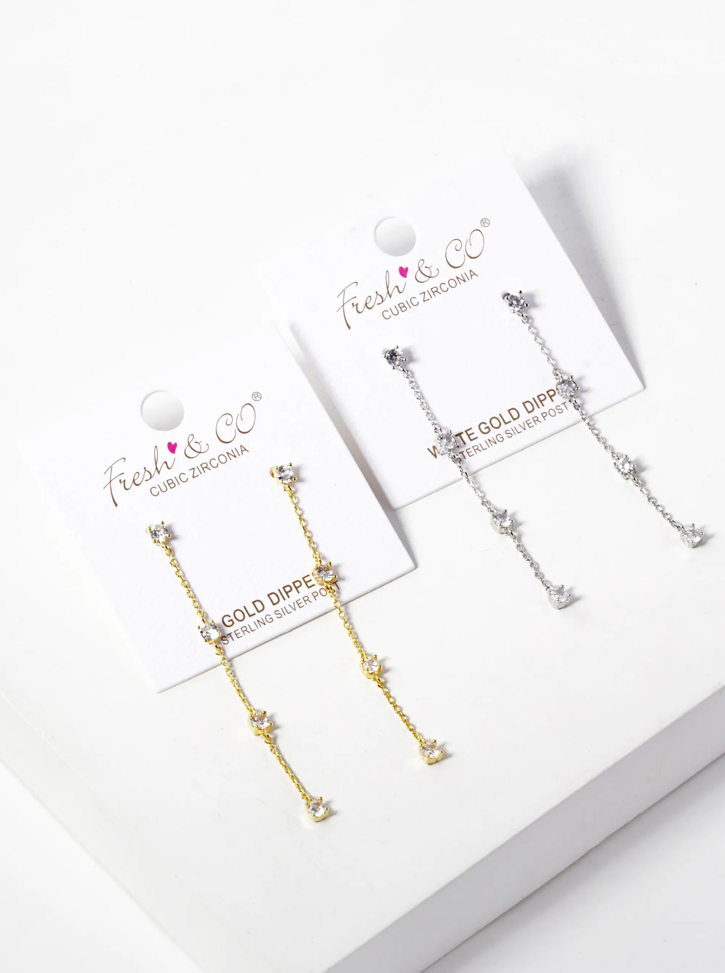 White Gold Dipped CZ Chain Drop Earrings