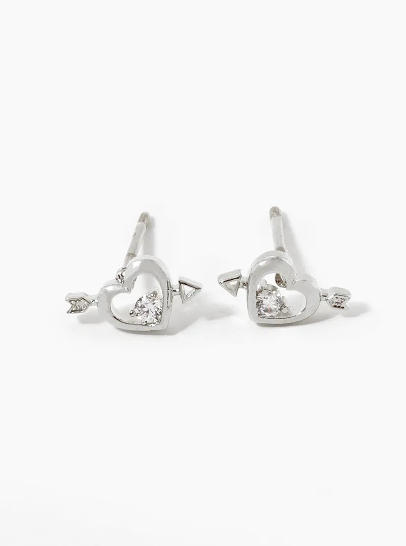 18k Gold Dipped CZ Cupids Heart Stud Earrings