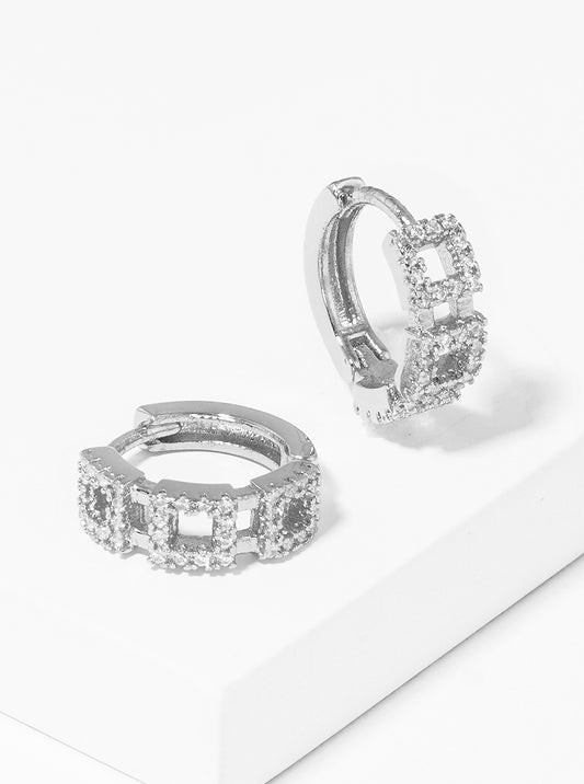 White Gold Dipped CZ Hoop Earrings
