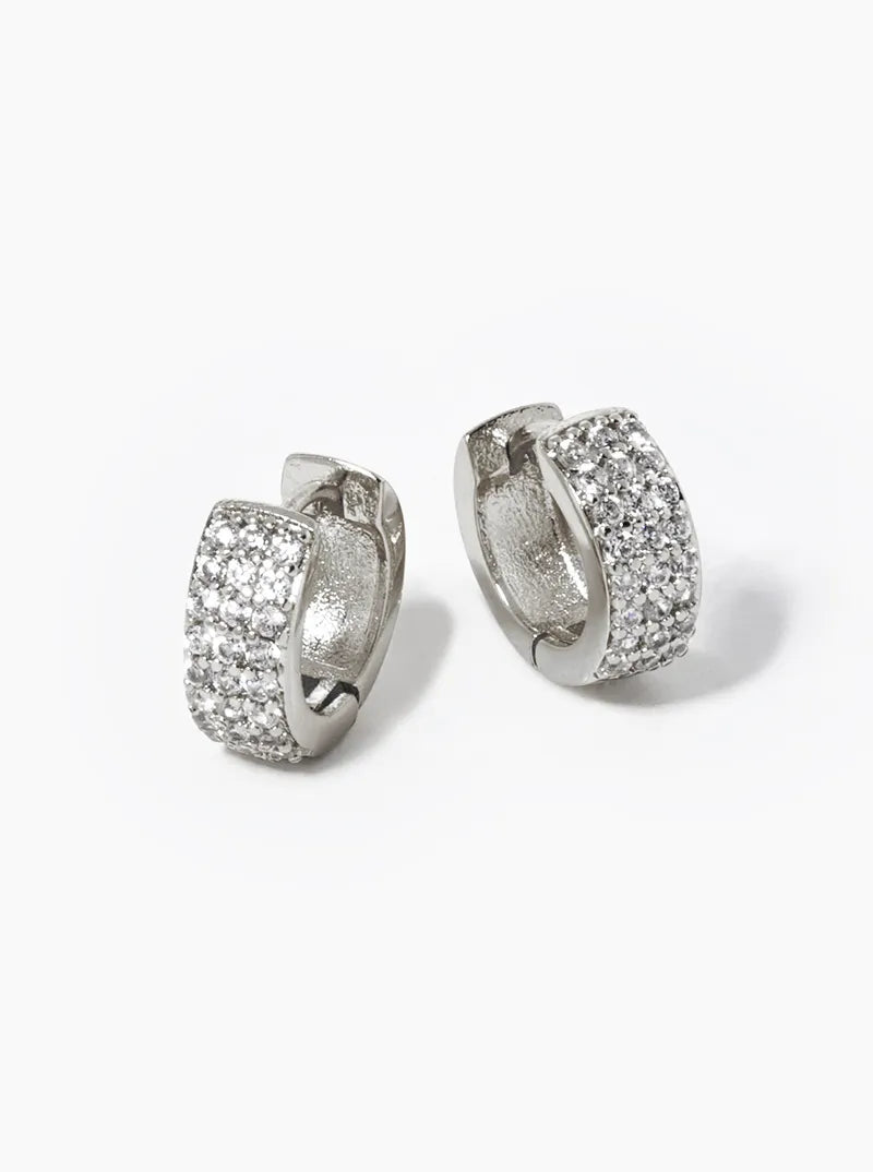 White Gold Dipped CZ Pave 10mm Bold Huggie Hoop Earrings