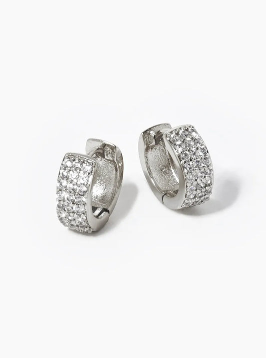 White Gold Dipped CZ Pave 10mm Bold Huggie Hoop Earrings