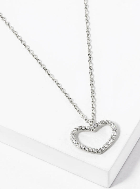 White Gold Dipped CZ Pave 10mm Heart Pendant Necklace