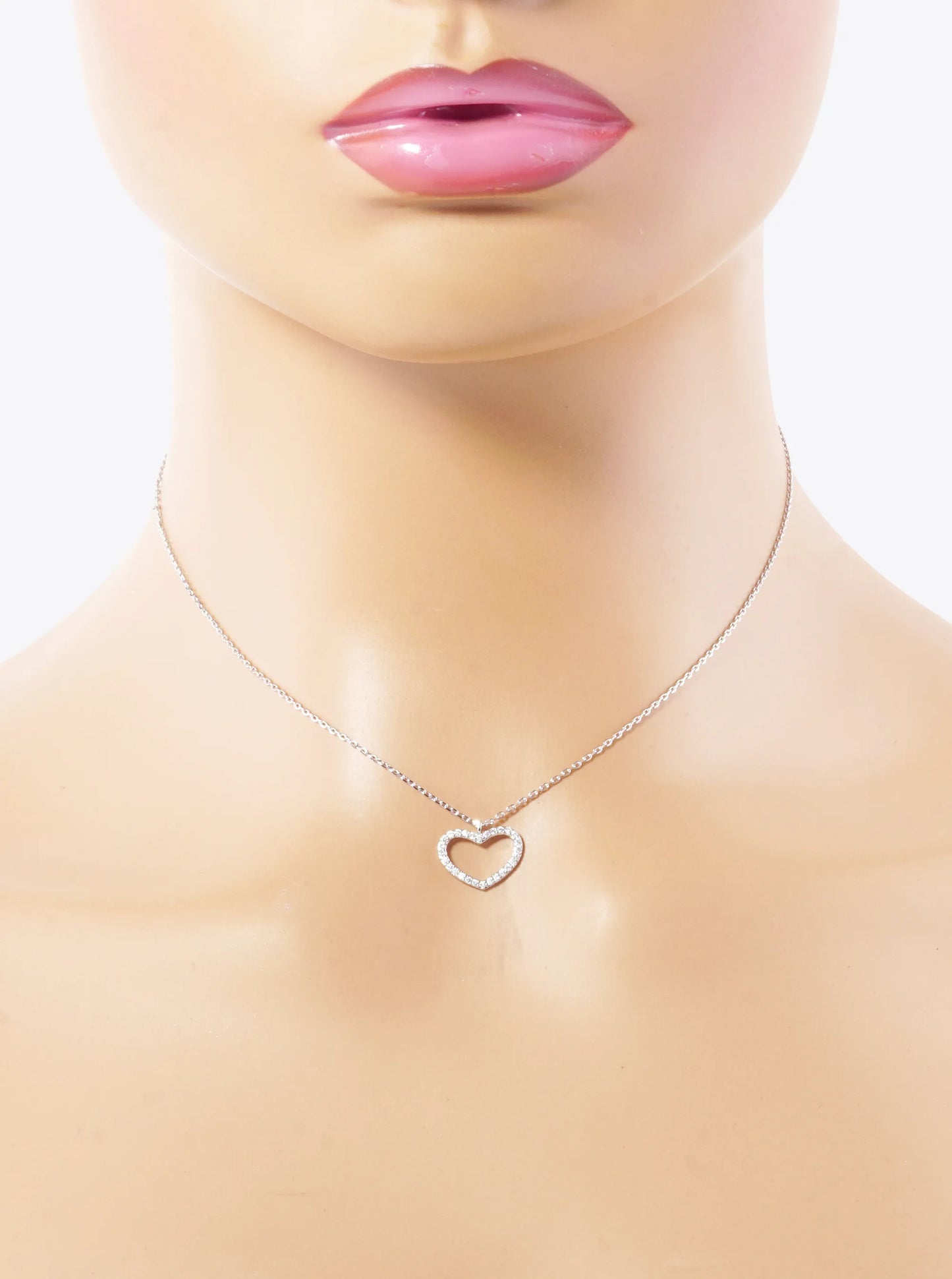 White Gold Dipped CZ Pave 10mm Heart Pendant Necklace