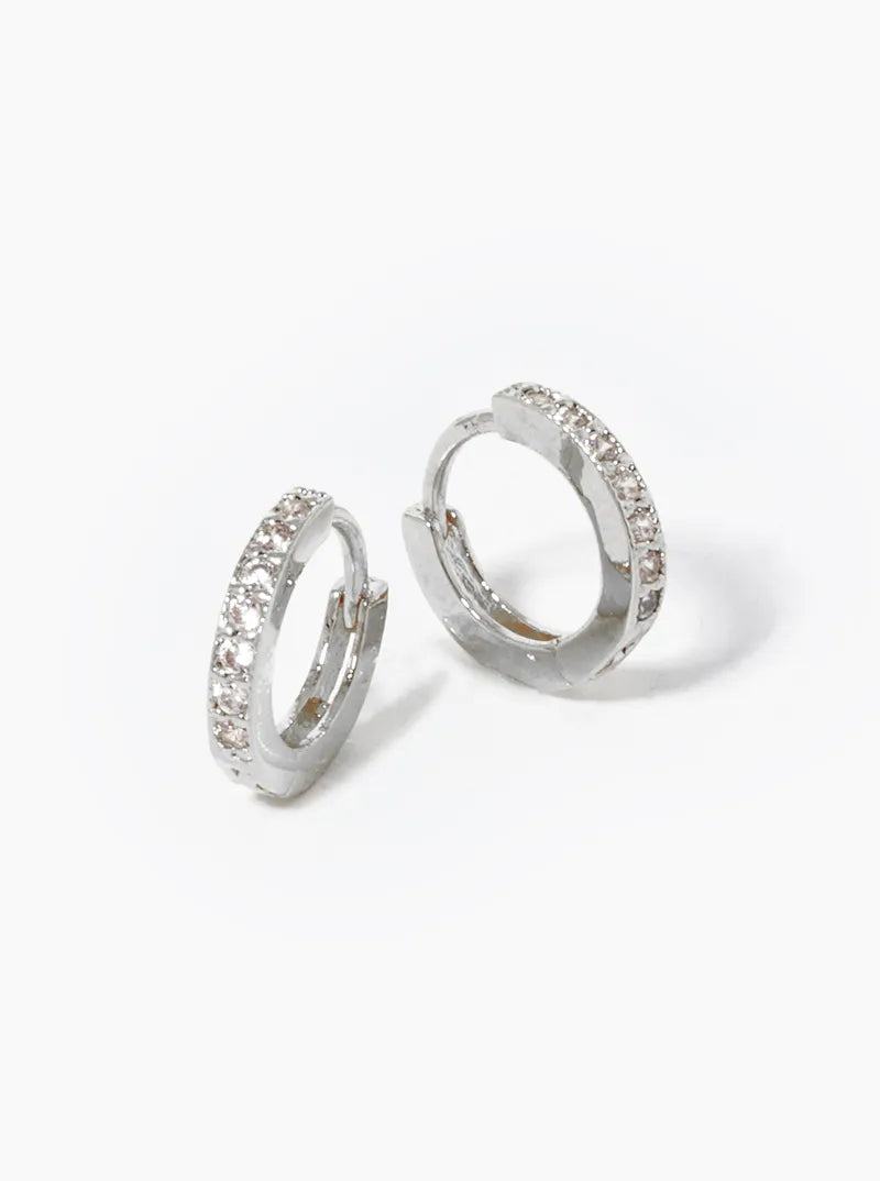 White Gold Dipped CZ Pave 10mm Huggie Hoop Earrings