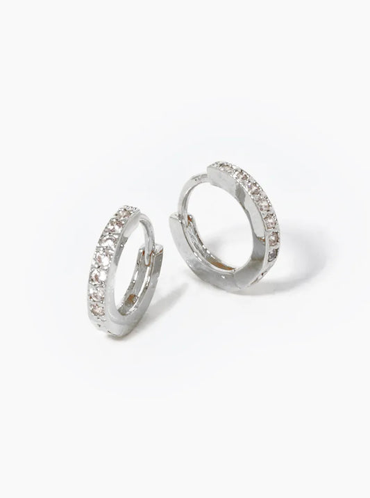 White Gold Dipped CZ Pave 10mm Huggie Hoop Earrings
