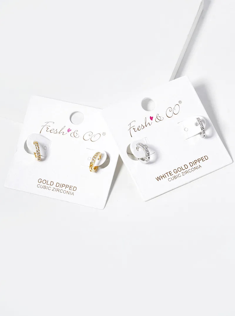 White Gold Dipped CZ Pave 10mm Huggie Hoop Earrings