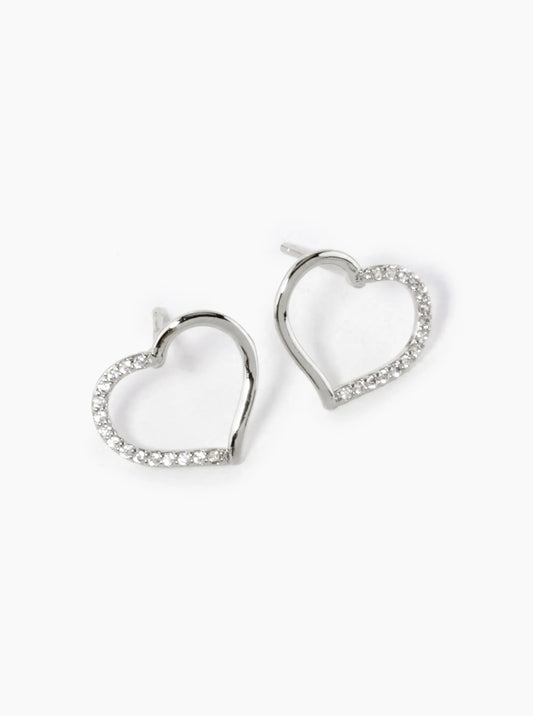 White Gold Dipped CZ Pave 11mm Heart Stud Earrings