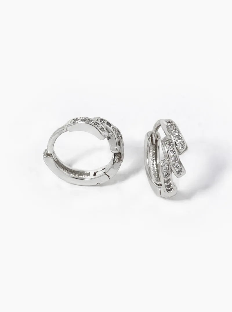 White Gold Dipped CZ Pave 12mm Huggie Hoop Earrings