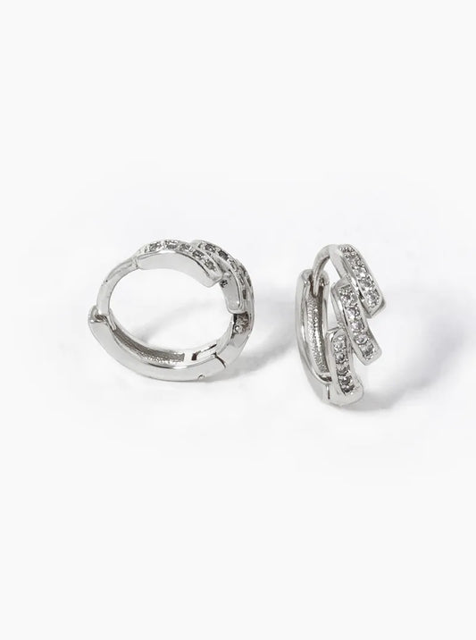 White Gold Dipped CZ Pave 12mm Huggie Hoop Earrings