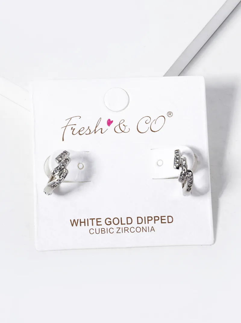White Gold Dipped CZ Pave 12mm Huggie Hoop Earrings