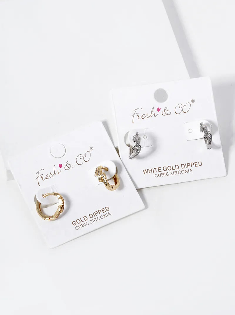 White Gold Dipped CZ Pave 12mm Huggie Hoop Earrings