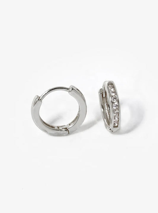 White Gold Dipped CZ Pave 12mm Huggie Hoop Earrings