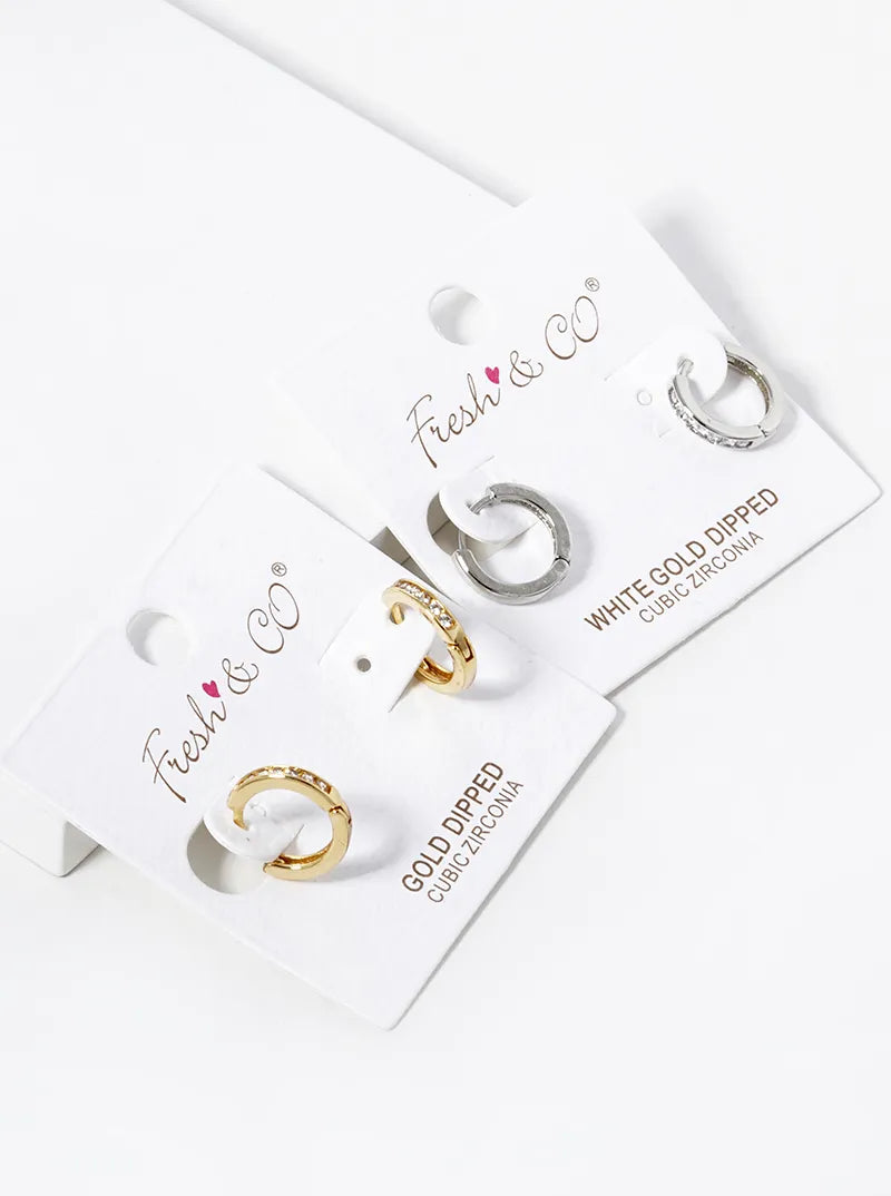 White Gold Dipped CZ Pave 12mm Huggie Hoop Earrings
