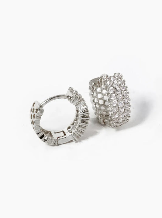 White Gold Dipped CZ Pave 13mm Huggie Hoop Earrings