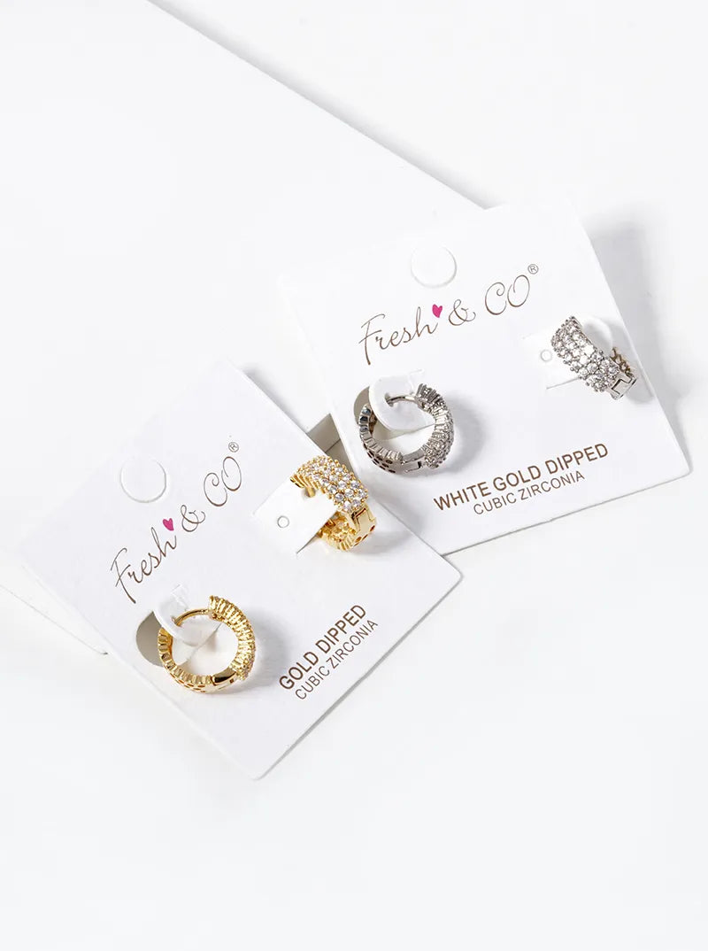 White Gold Dipped CZ Pave 13mm Huggie Hoop Earrings