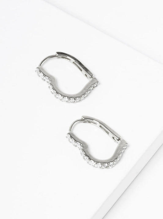 White Gold Dipped CZ Pave 15mm Heart Huggie Hoop Earrings