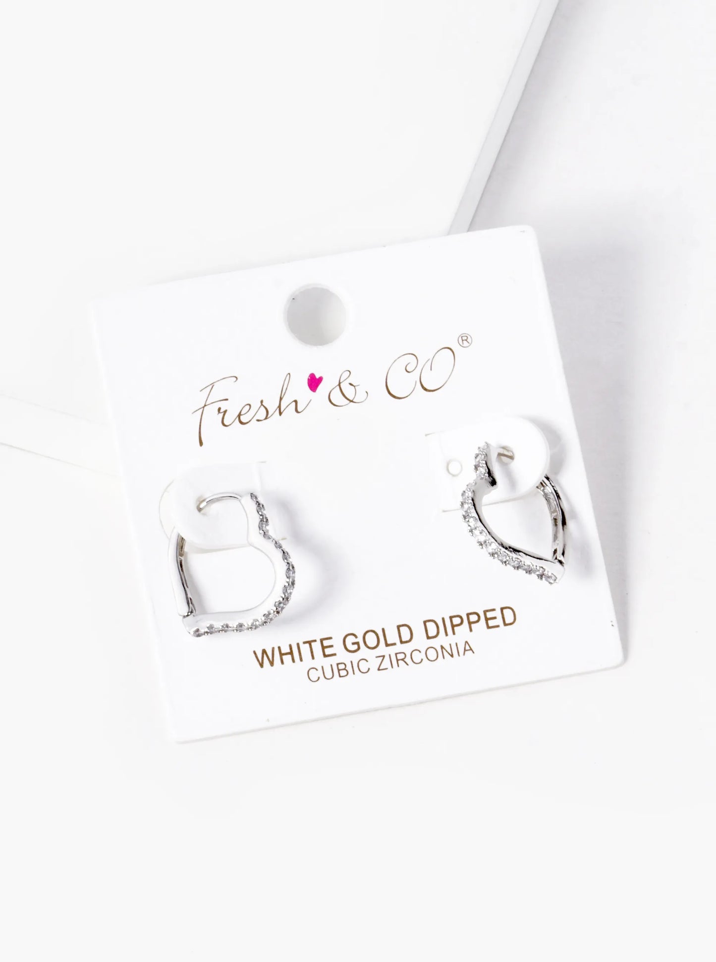 White Gold Dipped CZ Pave 15mm Heart Huggie Hoop Earrings
