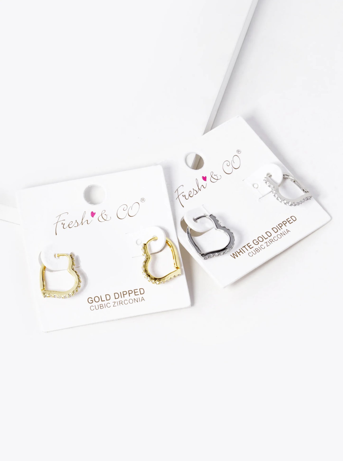 White Gold Dipped CZ Pave 15mm Heart Huggie Hoop Earrings