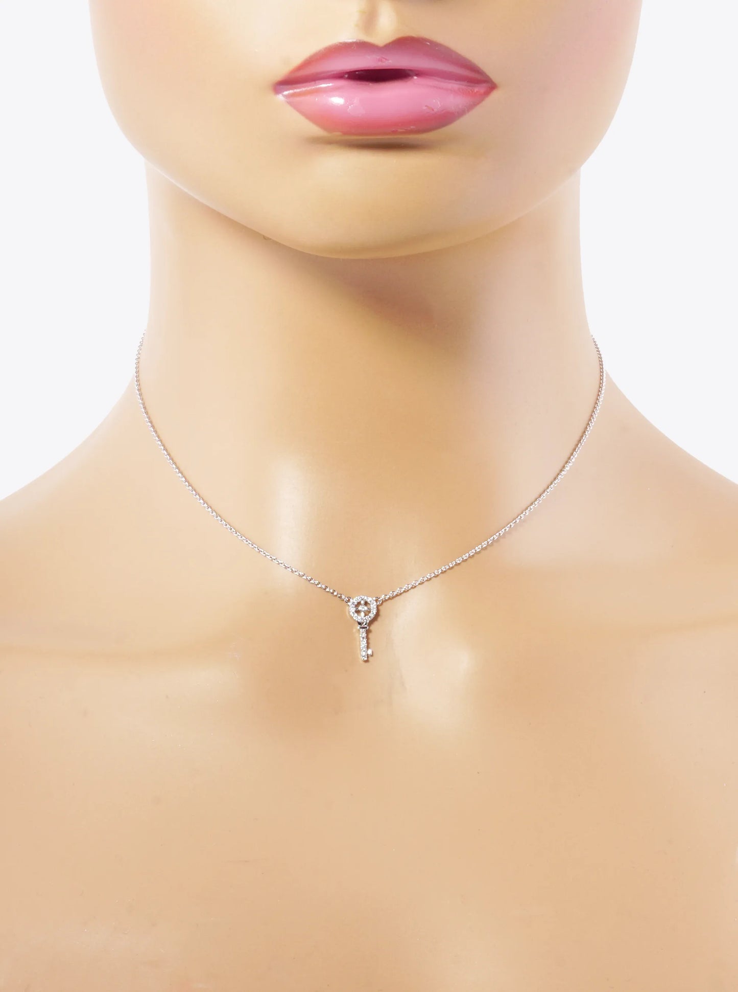 White Gold Dipped CZ Pave 15mm Key Pendant Necklace