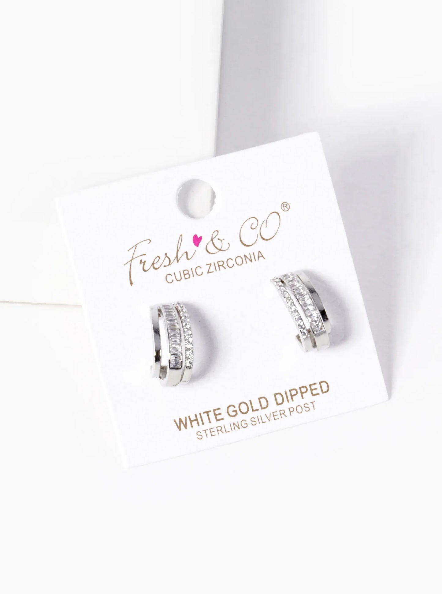 White Gold Dipped CZ Pave 15mm Layered Hoop Earrings