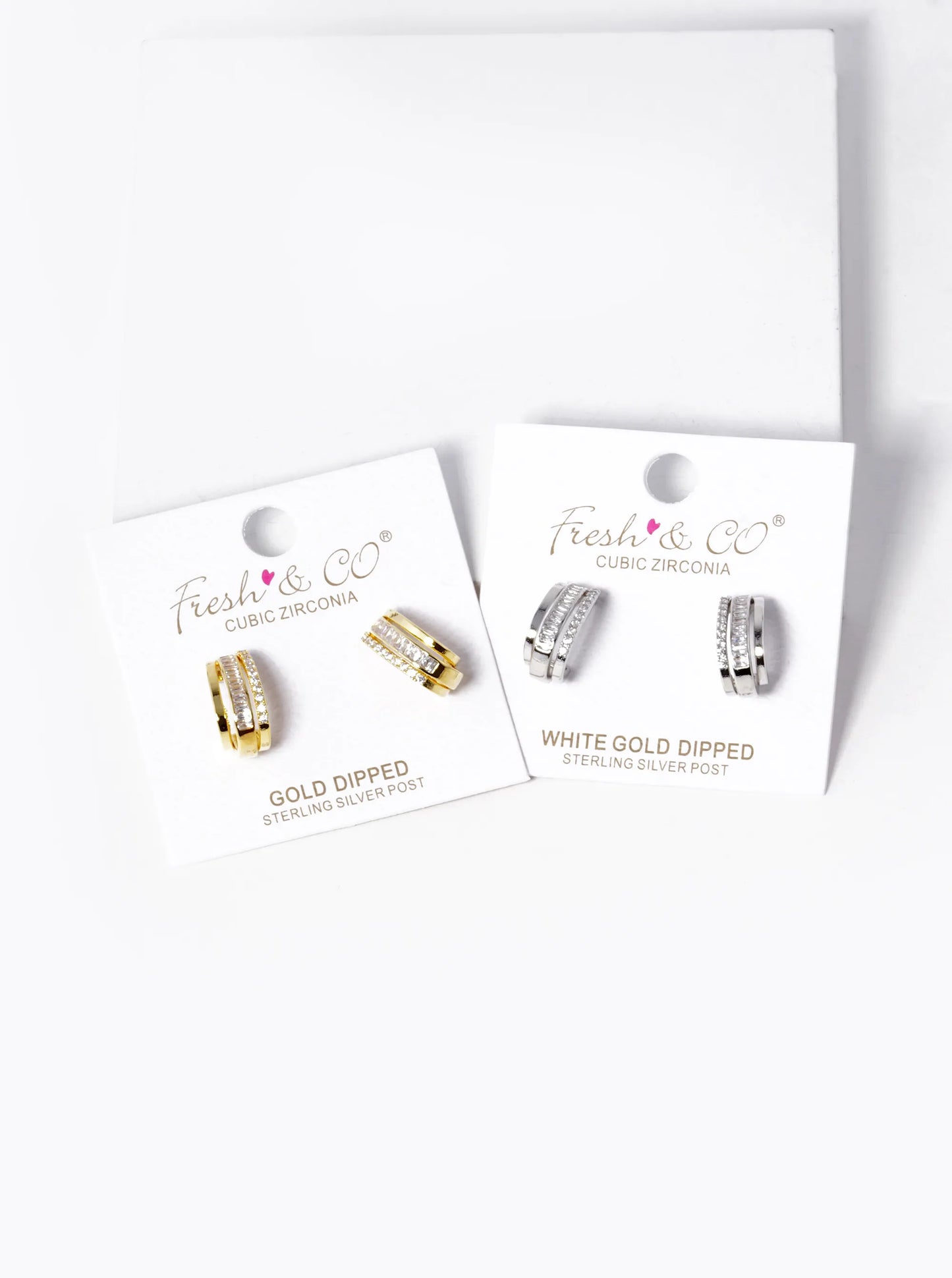 White Gold Dipped CZ Pave 15mm Layered Hoop Earrings