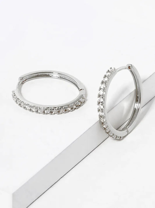 White Gold Dipped CZ Pave 20mm Hinged Hoop Earrings