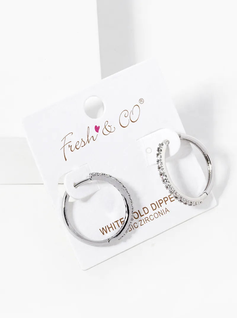 White Gold Dipped CZ Pave 20mm Hinged Hoop Earrings