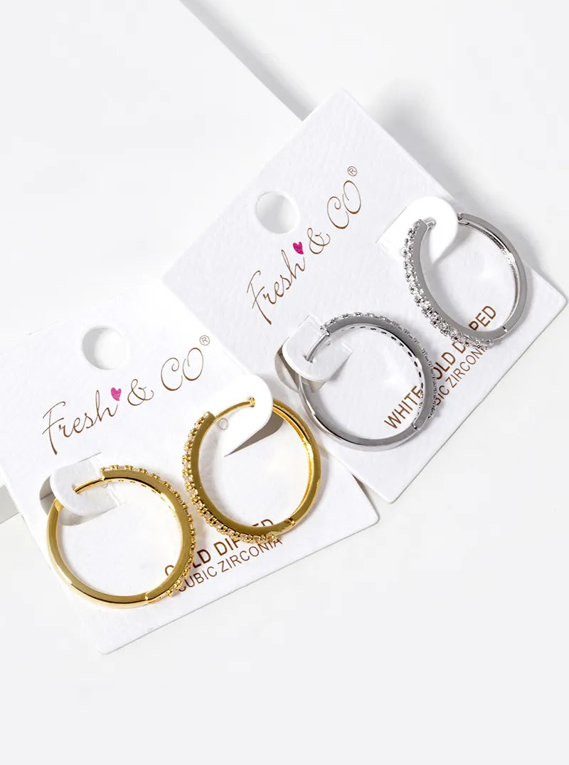 White Gold Dipped CZ Pave 20mm Hinged Hoop Earrings