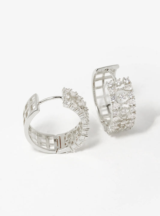 White Gold Dipped CZ Pave 20mm Hoop Earrings