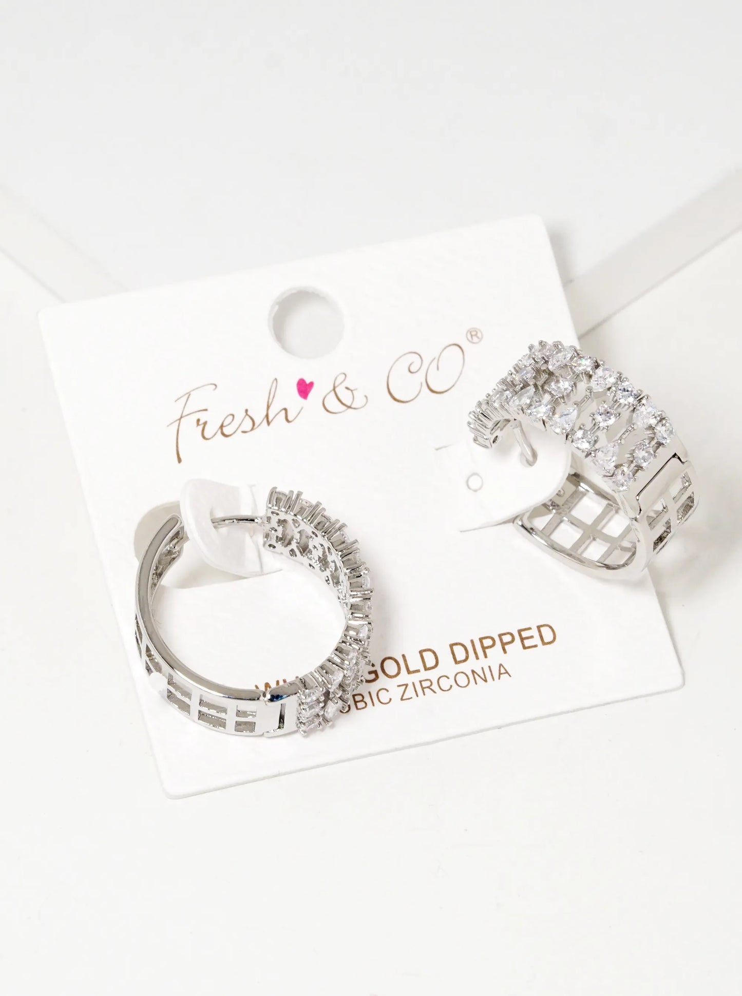 White Gold Dipped CZ Pave 20mm Hoop Earrings