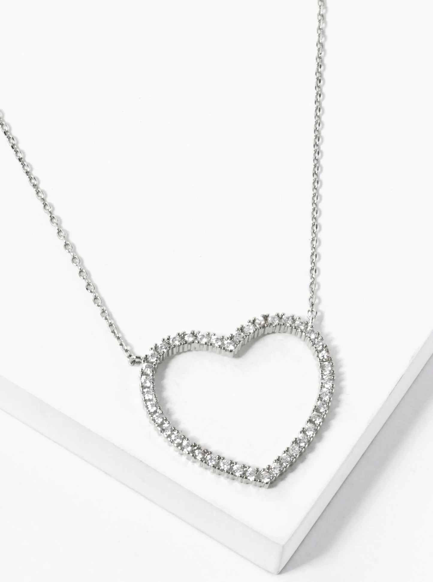 White Gold Dipped CZ Pave 21mm Heart Pendant Necklace