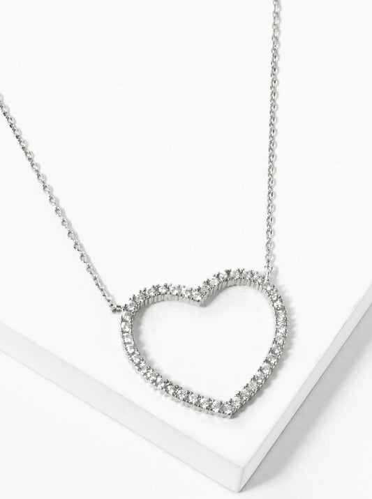 White Gold Dipped CZ Pave 21mm Heart Pendant Necklace