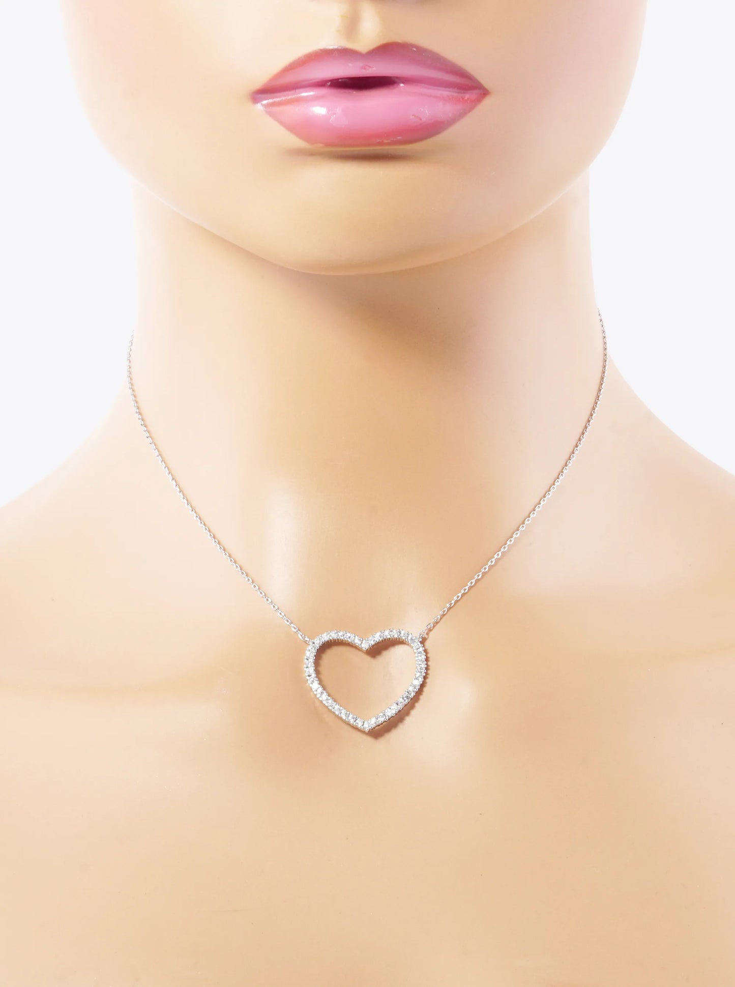White Gold Dipped CZ Pave 21mm Heart Pendant Necklace