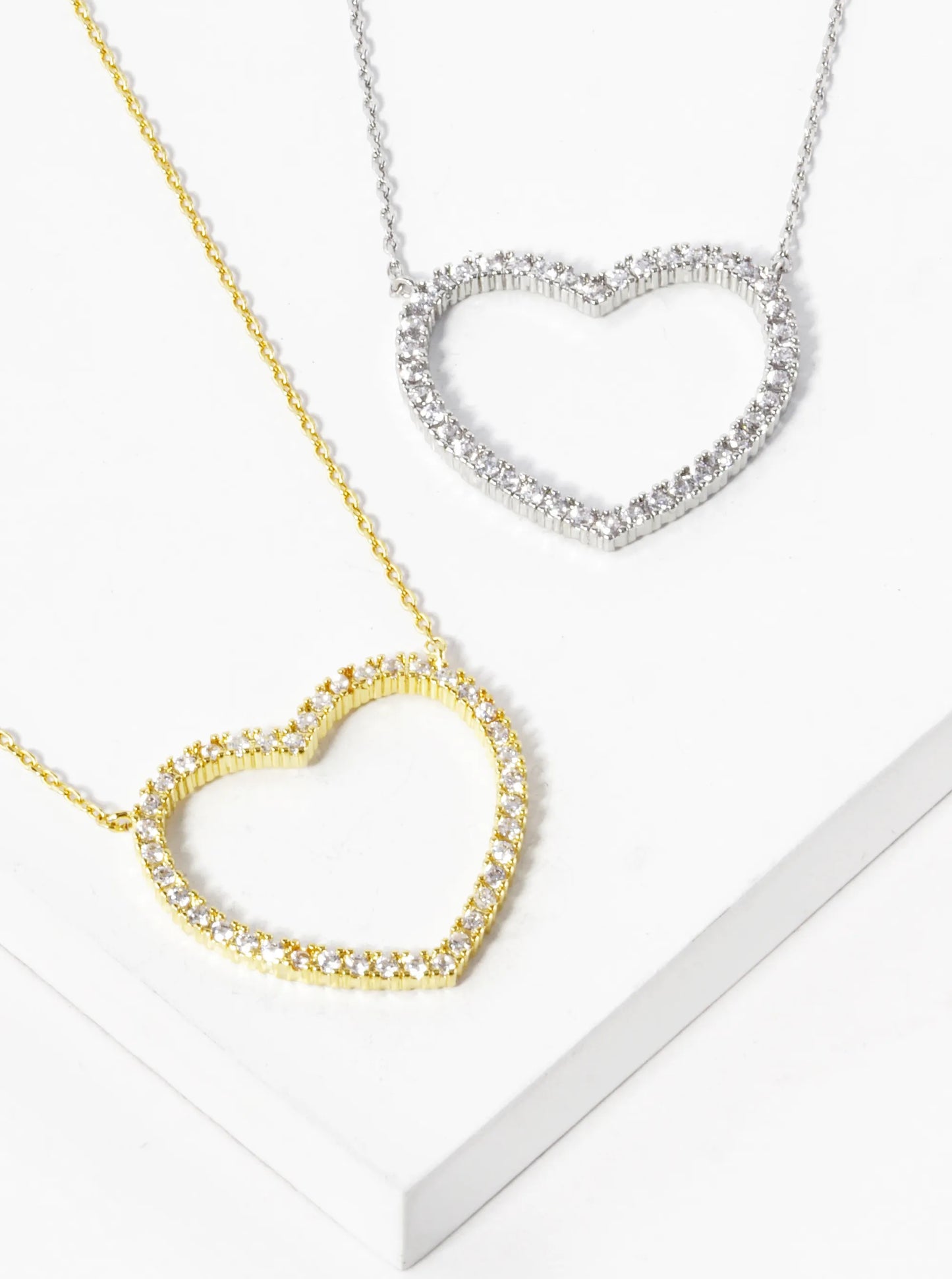 White Gold Dipped CZ Pave 21mm Heart Pendant Necklace