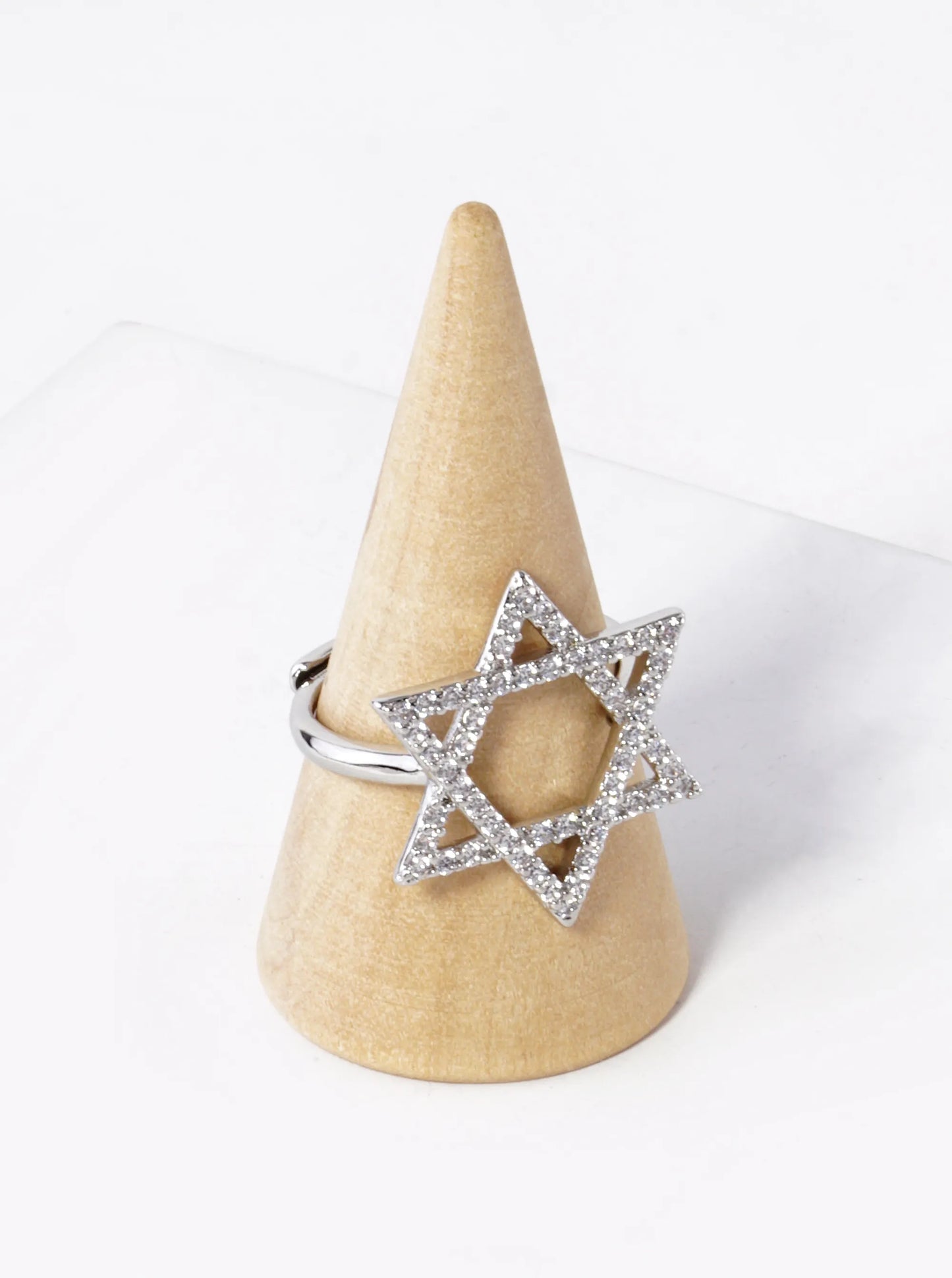 White Gold Dipped CZ Pave 22mm Star Of David Adjustable Ring