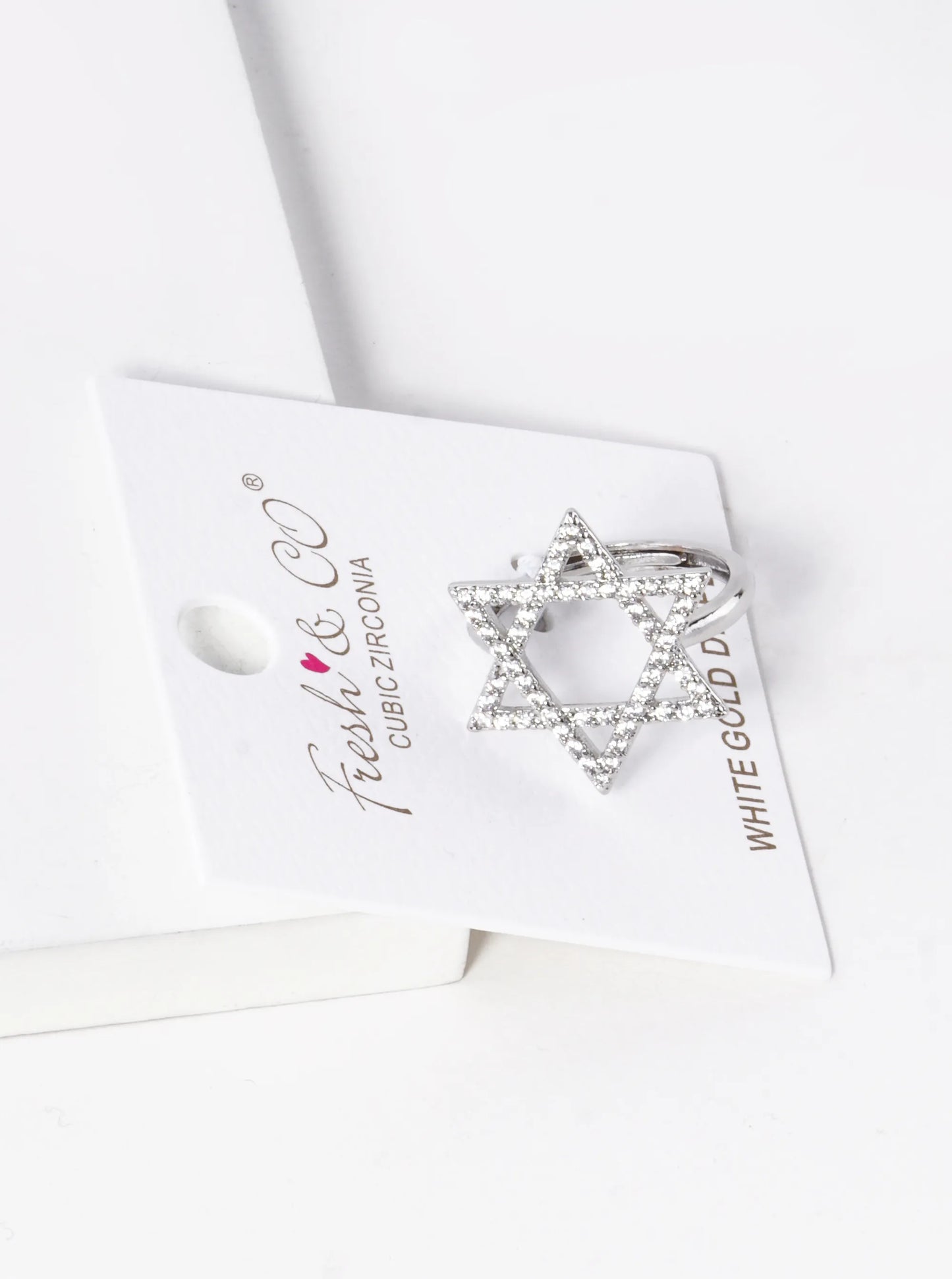 White Gold Dipped CZ Pave 22mm Star Of David Adjustable Ring
