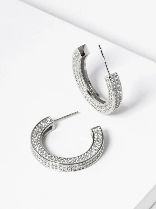 White Gold Dipped CZ Pave 25mm Open Hoop Earrings