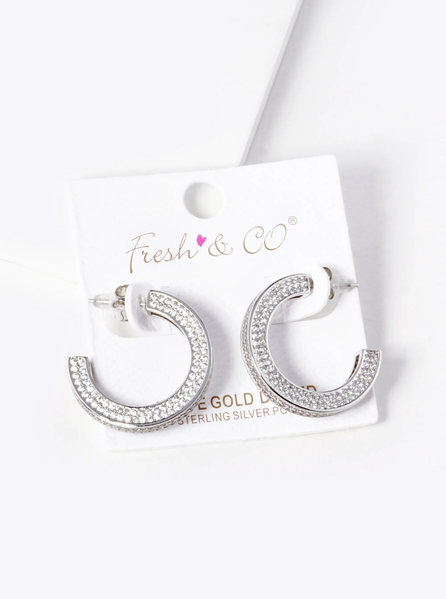 White Gold Dipped CZ Pave 25mm Open Hoop Earrings