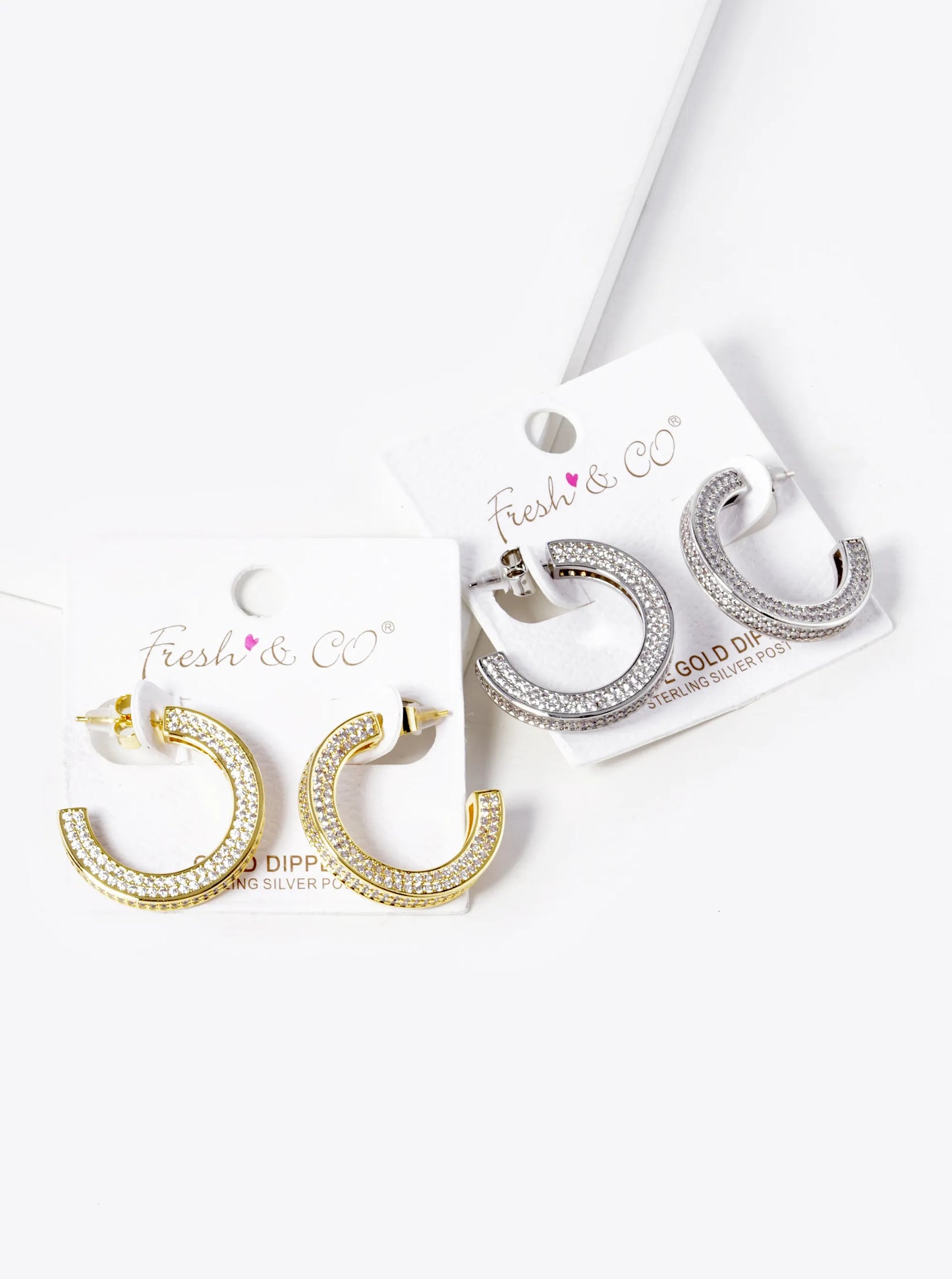 White Gold Dipped CZ Pave 25mm Open Hoop Earrings