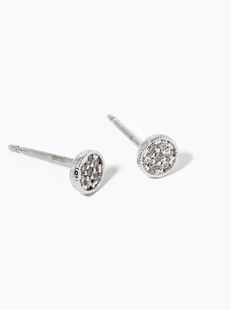 White Gold Dipped CZ Pave 4mm Round Post Stud Earrings