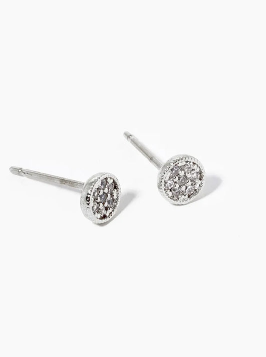White Gold Dipped CZ Pave 4mm Round Post Stud Earrings