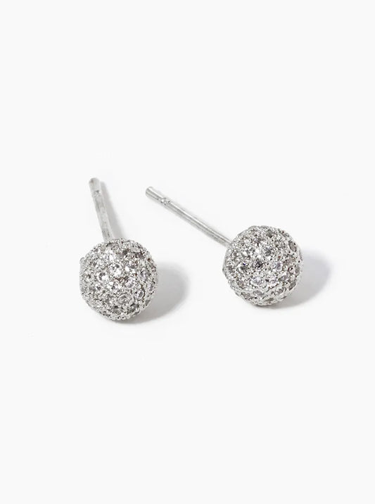White Gold Dipped CZ Pave 5mm Ball Post Stud Earrings