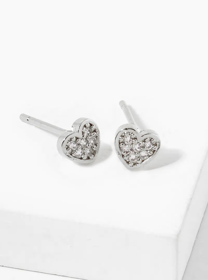 White Gold Dipped CZ Pave 5mm Heart Stud Earrings