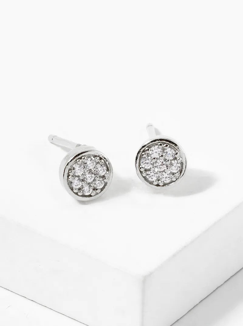 White Gold Dipped CZ Pave 5mm Round Stud Earrings