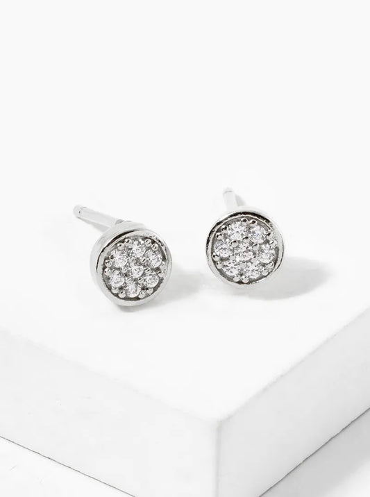 White Gold Dipped CZ Pave 5mm Round Stud Earrings