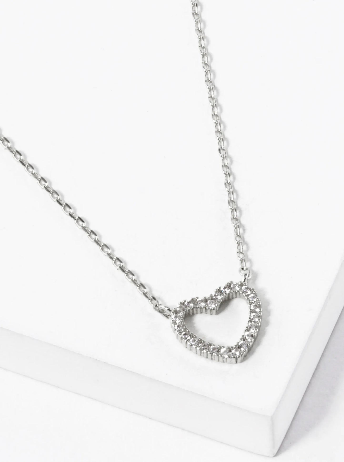 White Gold Dipped CZ Pave 8mm Heart Pendant Necklace
